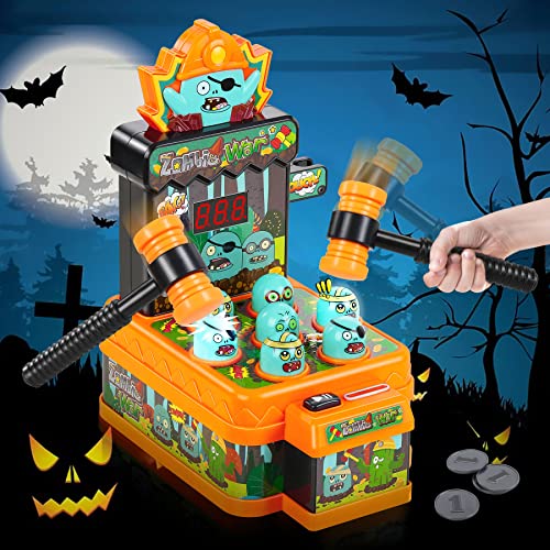 COOJOMMY Juguete de Martillo, Mini Juego Arcade Electrónico, Juego Interactivo de Golpear, Juego de Monedas de Banco con 2 Martillos, Regalo de Halloween Navidad para Niños Niñas Más de 3 Años