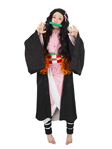 CoolChange Disfraz Cosplay de Kimetsu no Yaiba de Nezuko Kamado con Kimono & Pieza para la Boca | Talla: M