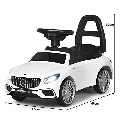 COSTWAY Coche Infantil Vehículo Juguete para Niños con LED,Música y Bocina Coche de Empuje con Compartimento para Niños de 18-36 Meses (Blanco)