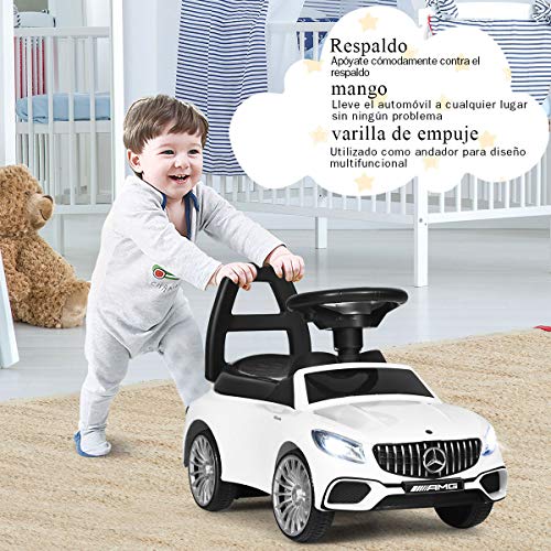 COSTWAY Coche Infantil Vehículo Juguete para Niños con LED,Música y Bocina Coche de Empuje con Compartimento para Niños de 18-36 Meses (Blanco)