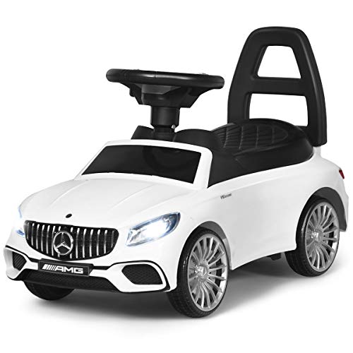 COSTWAY Coche Infantil Vehículo Juguete para Niños con LED,Música y Bocina Coche de Empuje con Compartimento para Niños de 18-36 Meses (Blanco)