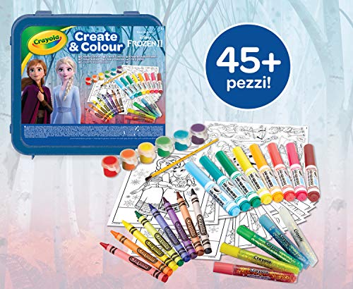 Crayola- Maletín Create & Color Disney Frozen 2, para dibujar y colorear, 50 Pzs, Color azul (04-0634) , color/modelo surtido