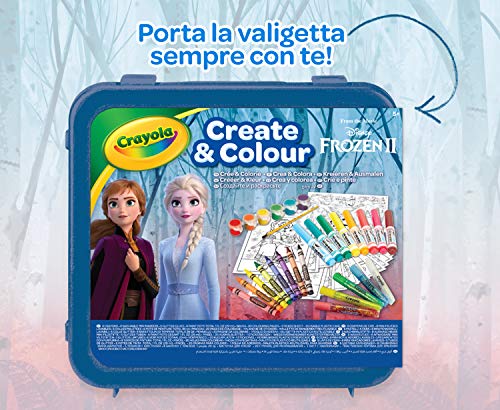 Crayola- Maletín Create & Color Disney Frozen 2, para dibujar y colorear, 50 Pzs, Color azul (04-0634) , color/modelo surtido