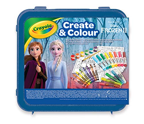 Crayola- Maletín Create & Color Disney Frozen 2, para dibujar y colorear, 50 Pzs, Color azul (04-0634) , color/modelo surtido