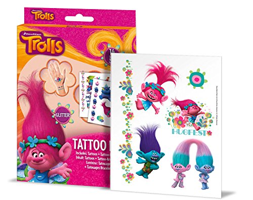 Craze 55886 – Tattoo Caja Dreamworks Trolls, 14 hojas, colores surtidos