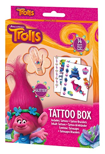 Craze 55886 – Tattoo Caja Dreamworks Trolls, 14 hojas, colores surtidos