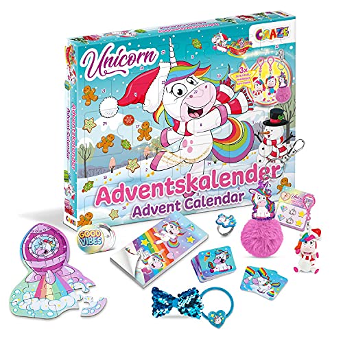 CRAZE Calendario Adviento de Unicornio con Juguetes y material escolar para niños y niñas - Calendario de Navidad 2021 (33388)