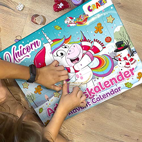 CRAZE Calendario Adviento de Unicornio con Juguetes y material escolar para niños y niñas - Calendario de Navidad 2021 (33388)