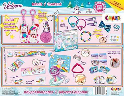 CRAZE Calendario Adviento de Unicornio con Juguetes y material escolar para niños y niñas - Calendario de Navidad 2021 (33388)