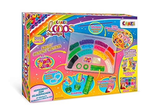 CRAZE - Kit Para Hacer Pulseras Personalizadas De La Amistad Y Anillos Niña Con Silicona, 900 Gomas, 15 Cierres, Mini Look, 1 Aguja Ganchillo, Regalos Niñas, Multicolor