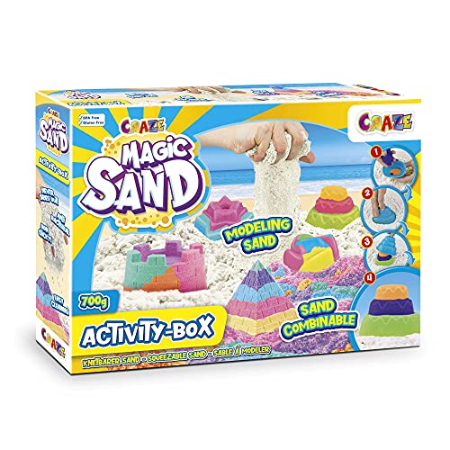 CRAZE Magic Sand Activity Box 700 g de Arena para amasar de Colores, sin BPA ni Gluten, Arena para Interior amasable, con Accesorios, 32343, Bicolor