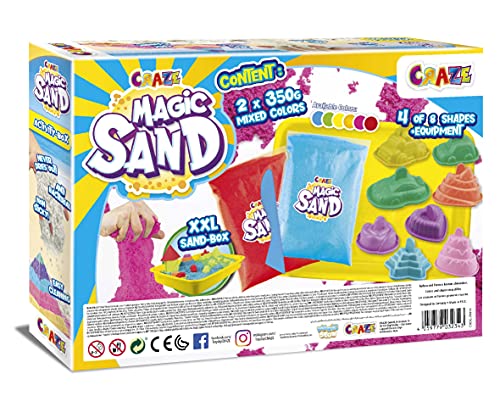 CRAZE Magic Sand Activity Box 700 g de Arena para amasar de Colores, sin BPA ni Gluten, Arena para Interior amasable, con Accesorios, 32343, Bicolor