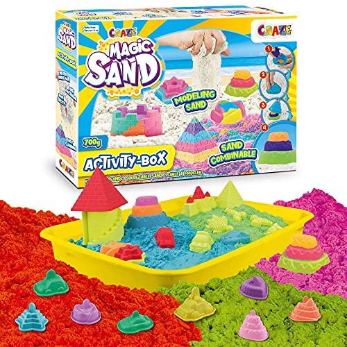 CRAZE Magic Sand Activity Box 700 g de Arena para amasar de Colores, sin BPA ni Gluten, Arena para Interior amasable, con Accesorios, 32343, Bicolor