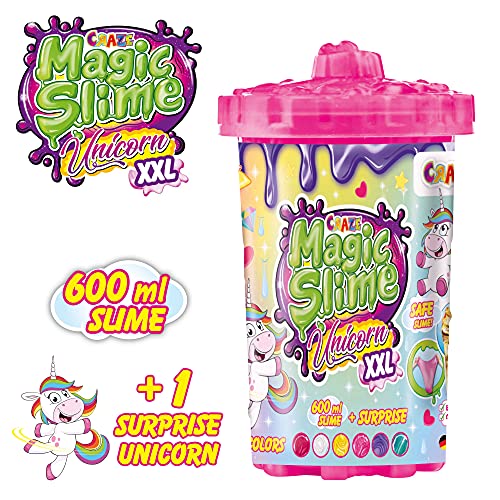 CRAZE Magic Slime Unicorn XXL con Figura de Unicornio Surprise de 600 ml con Purpurina en Lata 34392, Preciosos Efectos de Purpurina