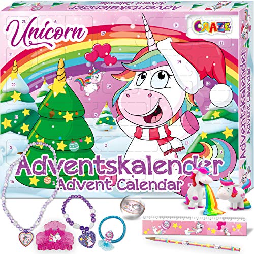 CRAZE Premium Advent Calendar 24706 adviento Navidad 2020 Unicorn Calendario de Juguetes niños con Contenido Creativo y Grandes sorpresas, Color Play Set