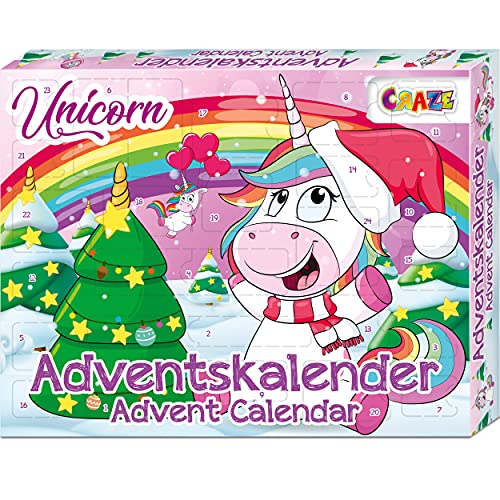 CRAZE Premium Advent Calendar 24706 adviento Navidad 2020 Unicorn Calendario de Juguetes niños con Contenido Creativo y Grandes sorpresas, Color Play Set