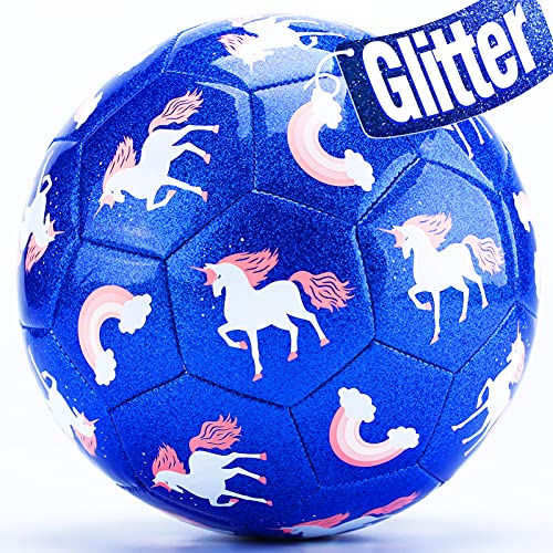 CubicFun Balon Futbol Niños con Bomba y Bolsa de Malla, Balon de Futbol Unicornio Efecto Brillo Pelota Futbol Juguetes Niños 3 4 5 6 7 años, Bonito Regalo para Niñas Niños, Tamaño 3