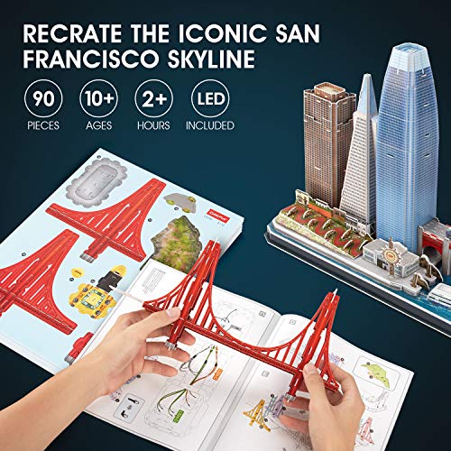 CubicFun Puzzle 3D LED San Francisco Cityline Maquetas para Construir Adultos Niños Kits de Construcción de Iluminación, El Puente Golden Gate, 555 Calle California y Otros Monumentos de SF