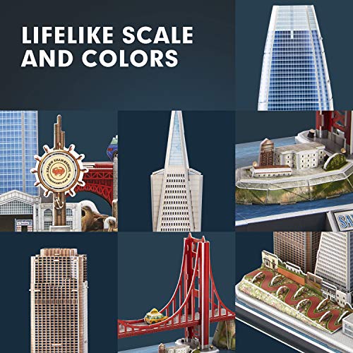 CubicFun Puzzle 3D LED San Francisco Cityline Maquetas para Construir Adultos Niños Kits de Construcción de Iluminación, El Puente Golden Gate, 555 Calle California y Otros Monumentos de SF