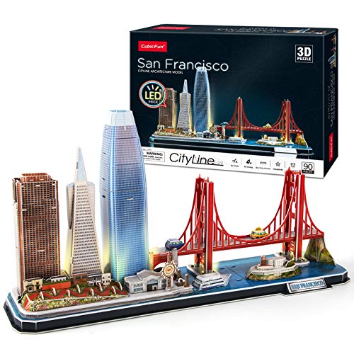 CubicFun Puzzle 3D LED San Francisco Cityline Maquetas para Construir Adultos Niños Kits de Construcción de Iluminación, El Puente Golden Gate, 555 Calle California y Otros Monumentos de SF