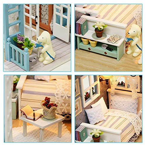 CUTEBEE Miniatura de la casa de muñecas con Muebles, Equipo de casa de muñecas de Madera DIY, más Resistente al Polvo y el Movimiento de música