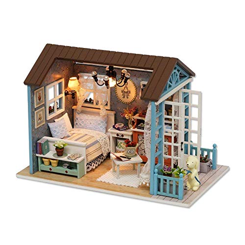 CUTEBEE Miniatura de la casa de muñecas con Muebles, Equipo de casa de muñecas de Madera DIY, más Resistente al Polvo y el Movimiento de música