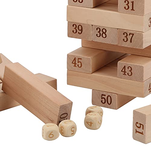 CUTULAMO Juguete clásico para Barras, Bloques de Madera, Juguetes apilables, promoción de la Amistad, Bloques de construcción de Torres, 4 Dados + 51 Bloques de Madera para Juegos Entre Padres e