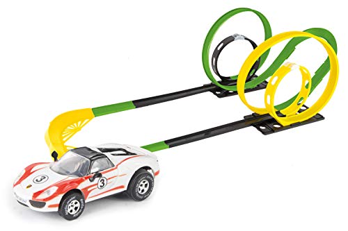 Darda Pista Mission 4 Loops, Circuito Aprox. 6,90 Metros, Tren con 4 bucles, 1 Curva y 1 Coche de Carreras, Juego para niños a Partir de 5 años. (SIMM Spielwaren GmbH 50255)