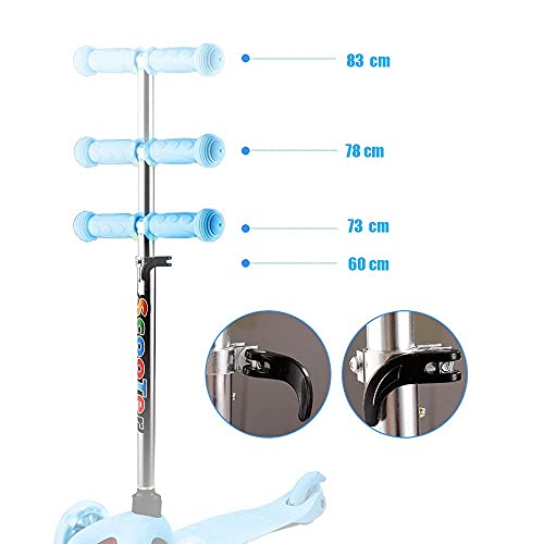 Darsen Patinete niño à Partir de 3 à 12 ANS-con Led Luces Altura Ajustable Desde 73-83CM con Freno Trasero Estable para un Uso Seguro por Parte de los niños