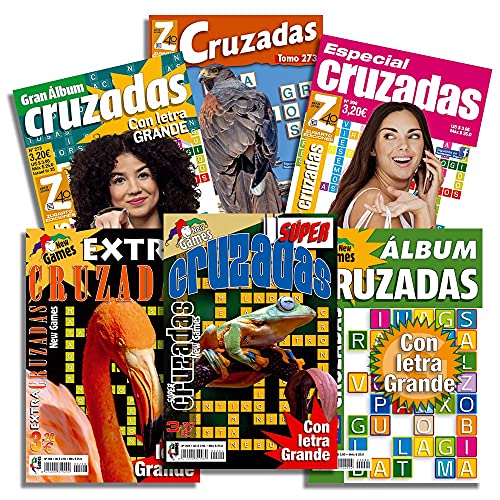 DataPrice Pack de 6 Libros de Pasatiempos Cruzadas. Cruzadas para Adultos variadas. - Ed. Zugarto -.