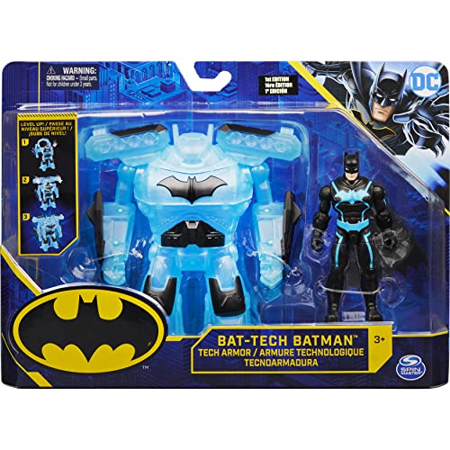 dc comics Batman Bat-Tech - Figura de acción de Lujo de 4 Pulgadas con Armadura de tecnología transformadora, para niños de 4 años en adelante