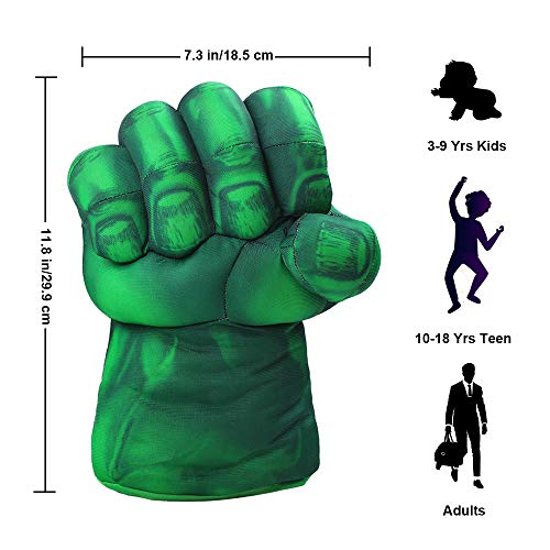 DDGOJUME Big Hulk Smash Hands, 1 par de Guantes de Boxeo Suaves de Hulk, Disfraz de Felpa de puño para niños y Adultos (Green)