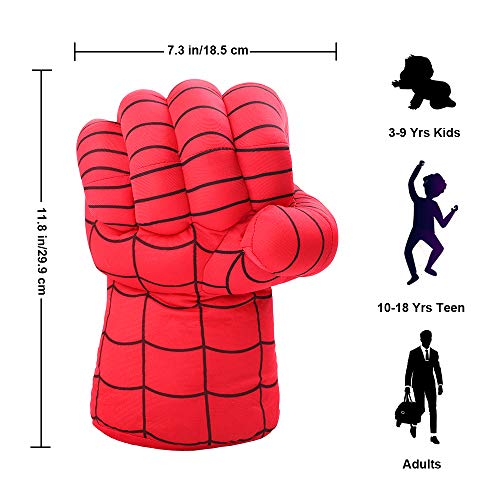 DDGOJUME Big Hulk Smash Hands, 1 par de Guantes de Boxeo Suaves de Hulk, Disfraz de Felpa de puño para niños y Adultos (Red)