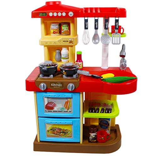 deAO Cocinita de Juguete Mi Little Chef con 30 Accesorios Incluidos, Color Rojo