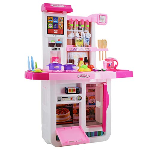 deAO Cocinita "Mi Pequeño Chef" con Características de Sonidos, Panel Táctil y Agua Más de 40 Accesorios Incluidos (Rosa) , color/modelo surtido