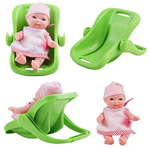 deAO Colección de Muñecas Bebé Tamaño Mini (13cm) y Accesorios Conjunto Incluye 8 Muñecas, Bañera, Trona, Carrito, Cuna, Andador y Más