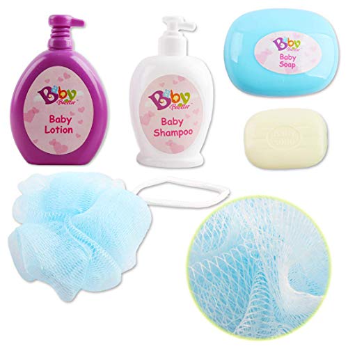 deAO Conjunto de Baño 13" Mi Primera Muñeca Bebé con Funciones de Agua Real Set Incluye Muñeca, Bañera, Accesorios y Albornoz