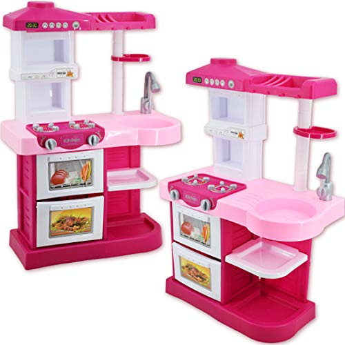 deAO Mi Little Chef - Cocinita de Juguete con 30 accesorios incluidos, Rosa