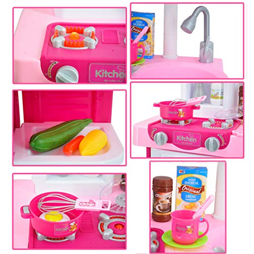 deAO Mi Little Chef - Cocinita de Juguete con 30 accesorios incluidos, Rosa