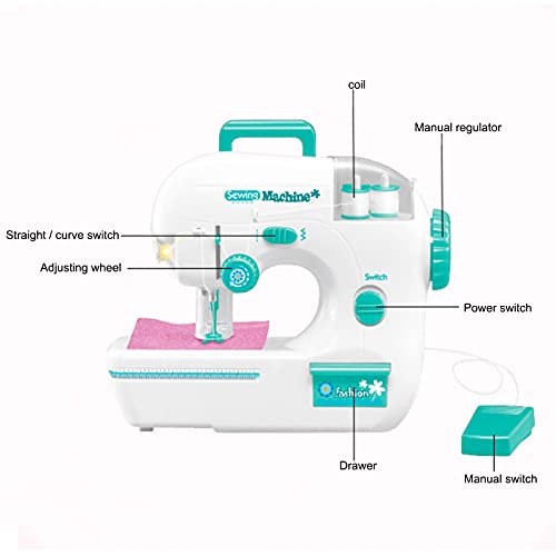 deAO 'Mi Primera Máquina de Coser' Juguete Infantil con Funciones Realistas, Luz, Pedal y Accesorios Incluidos Conjunto Kit de Manualidad Infantil Diseño Textil DIY