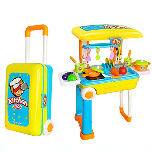 deAO Pequeño Chef Set de Cocinita Plegable en Maleta Convertible Maletín de Juegos con Accesorios, Luces, Sonidos (Azul) , color/modelo surtido