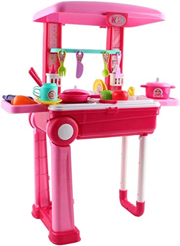 deAO Pequeño Chef Set de Cocinita Plegable en Maleta Convertible Maletín de Juegos con Accesorios, Luces, Sonidos (Rosa) , color/modelo surtido