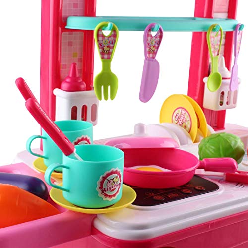 deAO Pequeño Chef Set de Cocinita Plegable en Maleta Convertible Maletín de Juegos con Accesorios, Luces, Sonidos (Rosa) , color/modelo surtido