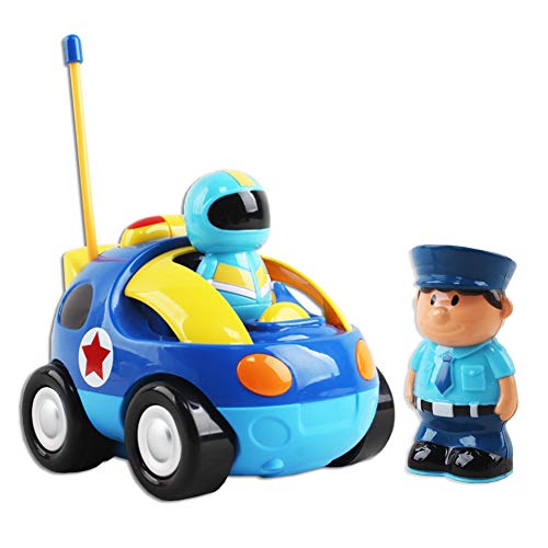 deAO RC Coche Adorable para Principiantes Cochecito a Control Remoto con Luces Música y Sonidos Figura de Conductor Extraíble (Coche de Policia)