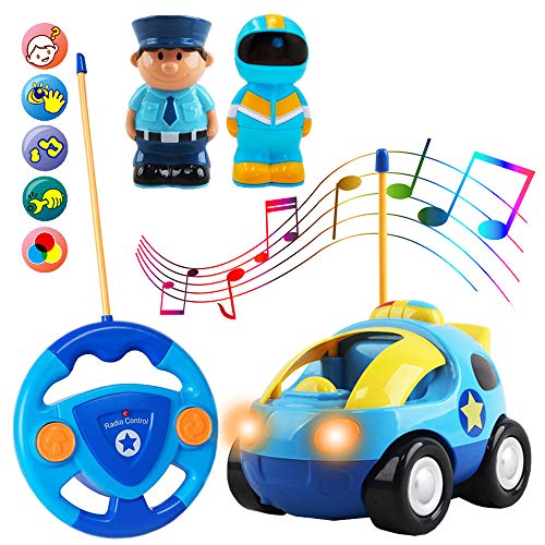 deAO RC Coche Adorable para Principiantes Cochecito a Control Remoto con Luces Música y Sonidos Figura de Conductor Extraíble (Coche de Policia)