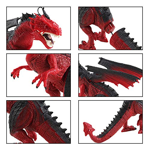 deAO RC Dragón Inteligente Robot Teledirigido con Luces, Sonidos y Efecto de Humo Juguete Electrónico Multifuncional Incluye 3 Figuras de Dinosaurios Mini Adicionales (Rojo)