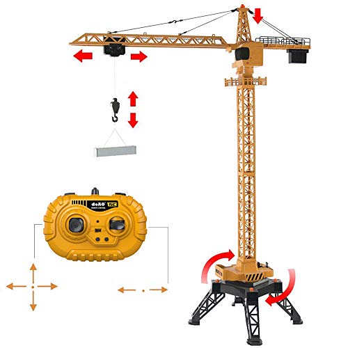 deAO RC Grúa Torre de Construcción 12 Canales de Radiocontrol 2.4GHz Modelo Die Cast Teledirigido Rotación Sin Límite, Luces y Sonidos, 122 cm de Altura