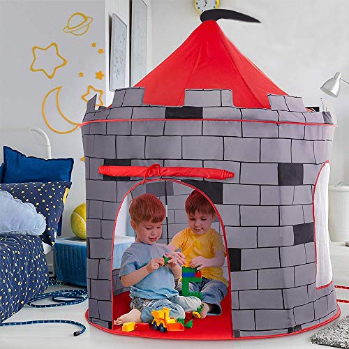 deAO Tienda Pop-Up Con Diseño De Castillo Rojo – Diseño Plegable Autoarmable – Actividad Infantil