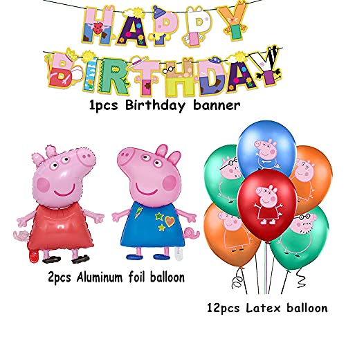 Decoracion Cumpleaños Peppa Pig Globos Pancarta de Feliz Cumpleaños George Pig Globos de Aluminio para Niños Decoraciones de Fiesta Cumpleaños