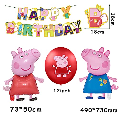 Decoracion Cumpleaños Peppa Pig Globos Pancarta de Feliz Cumpleaños George Pig Globos de Aluminio para Niños Decoraciones de Fiesta Cumpleaños